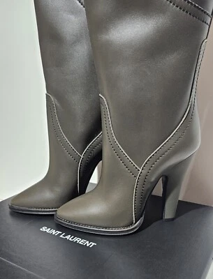 Authentic YSL Saint Laurent Kensington 110 Tall Boot in Antracite, EU 37 (~US 6) - Image 1 of 4