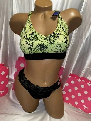 Victorias Secret PINK Sports Bra Bright Yellow & Green W/Lace Small - Image 1 of 2