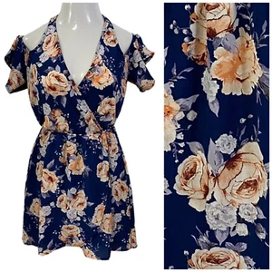 Vestido Charlotte Russe Para Mujer Medio Azul Floral Volantes Hombro Frío Costero - Imagen 1 de 15