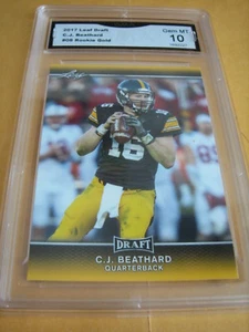 C.J. CJ BEATHARD IOWA 49ERS 2017 LEAF DRAFT GOLD ROOKIE RC #08 GRADED 10 - Picture 1 of 1