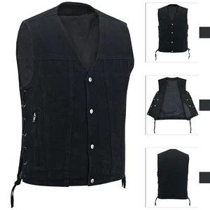 Herren Motorrad Schwarz Denim Western Style Weste mit seitlichen Schnürsenkeln 399 - Bild 1 von 7