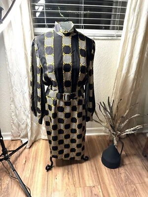 Cinturón de vestir vintage Art Deco Gene Roye seda patrón geométrico MIDI talla 10 retro Foto 1 de 4