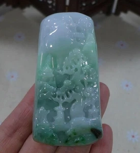 Zertifizierter natürlicher Typ A Jadeit Jade Vintage Landschaft Anhänger 6673 - Bild 1 von 9