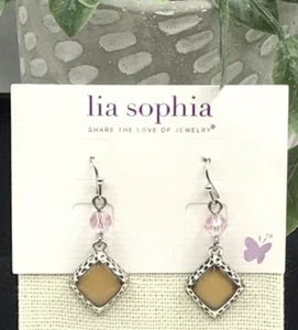 Lia Sophia "Sugar Cube" Dangling DRop Earrings w/Mother Of Pearl Stone - Picture 1 of 3
