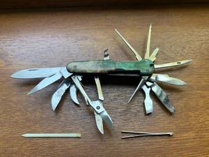 Vintage tourist knife folding pocket knife USSR multitool 16 items Office VORSMA - Picture 1 of 24