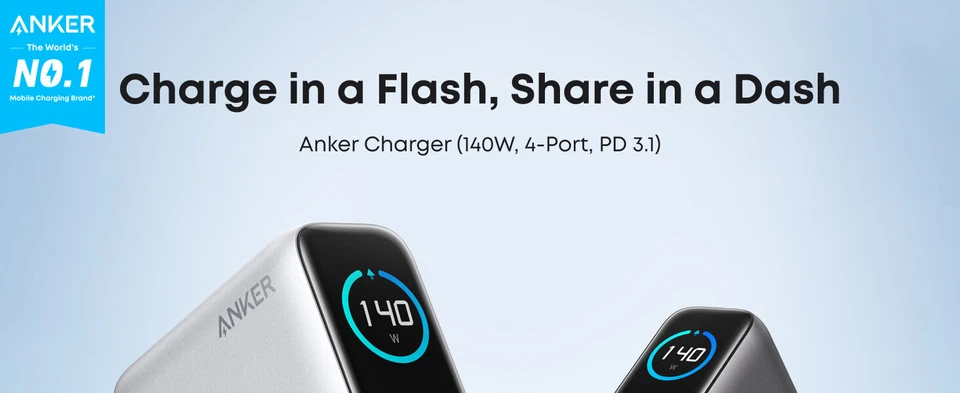 Hot Anker 140W USB-C Charger 4-Port Laptop Advanced GaN Power Adapter for Mac/iP - Image 1 of 4