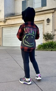 NIRVANA 80s 90s Rock Retro Vintage Upcycled Plaid Flannel Kids Hoodie Shirt 4T - Picture 1 of 11
