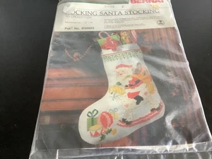 BERNAT CROSSTITCH PAK #W00023: ROCKING SANTA STOCKING 1982 - Picture 1 of 7