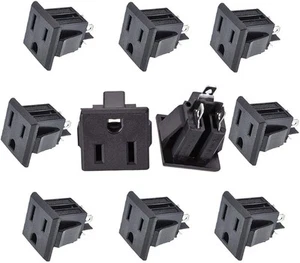 Panel Mount Outlet Power Socket 10Pcs US Plug 3 Pins AC 15A 125V Black - Picture 1 of 5