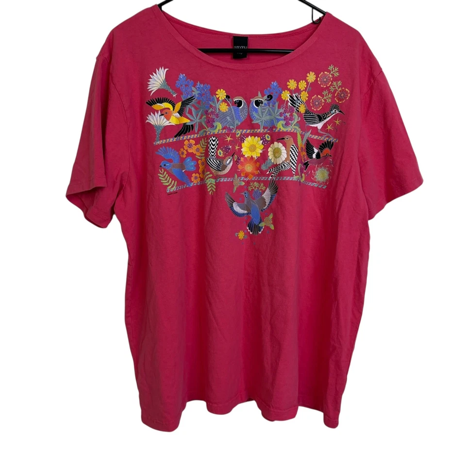 Sabaku Art Wear Shirt Womens XL Pink Floral Short Sleeve Colorful Graphic Casual - Image 1 of 4