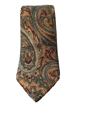 Vintage Hathaway Tie Mens Brown Green Paisley All Silk Made in USA Necktie 90s - Image 1 of 4