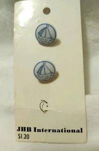 Bottoni vintage JHB International 2 piccoli bottoni blu barca a vela rotondi #22390 .53" - Foto 1 di 5