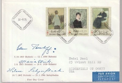 1975 FINLAND FDC AIR MAIL COVER ARTS STAMPS TO USA - Image 1 of 2