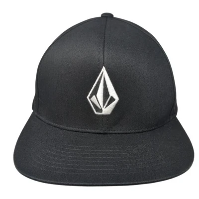 Volcom Stone Logo Snapback Hat Solid Black One Size Embroidered 6 Panel - Image 1 of 4