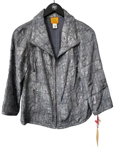 Y2K Ruby Rd Full Zip Jacket Sz 6 Platinum Print Metallic Retro Deadstock NEW - Picture 1 of 8