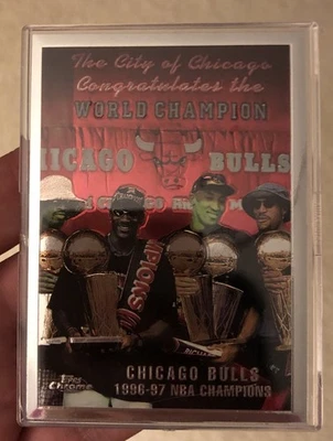 1997-98 Topps Chrome #51 Checklist- Jordan Pippen Rodman NBA World Champions ￼ - Image 1 of 3