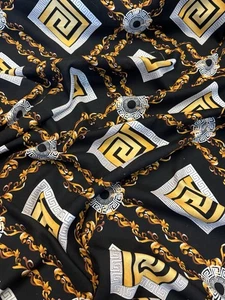 1 mtr black chain print poly viscose dress fabric..58” wide (147cm) - Picture 1 of 5