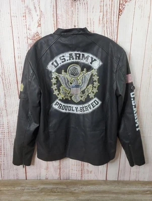 US Army Jacket Mens 2XL Leather Proudly Served Infantry Crossed Rifles Patch - Image 1 of 4