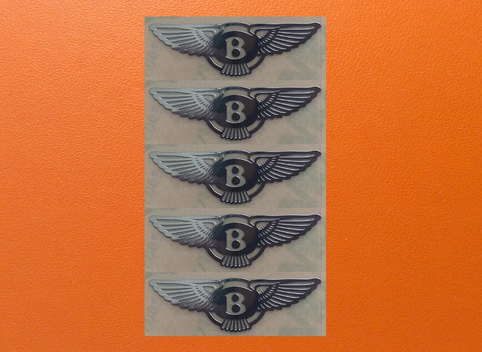 5 pcs Sticker for Bentley Skylake Silver Chrome Logo Decal Badge 30mm x 9mm - Image 1 of 1
