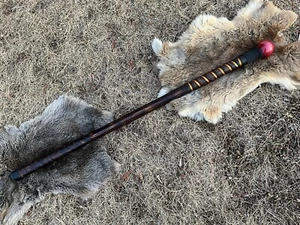 Hand Carved Solid Oak Walking Stick With Red Resin Orb Wooden Cane Walking Staff - Picture 1 of 7