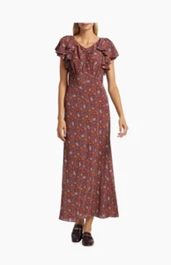DOEN Beatriz Floral Silk Short-Sleeve Maxi Dress Size M Orig. $448 NEW - Picture 1 of 8