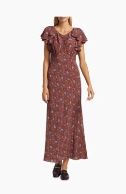 DOEN Beatriz Floral Silk Short-Sleeve Maxi Dress Size M Orig. $448 NEW - Image 1 of 4