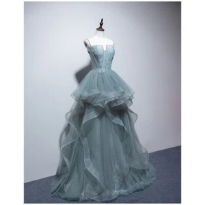 Women Ladies Formal Spaghetti Strap Wedding Dress Cold Shoulder Evening Dress - Picture 1 of 21