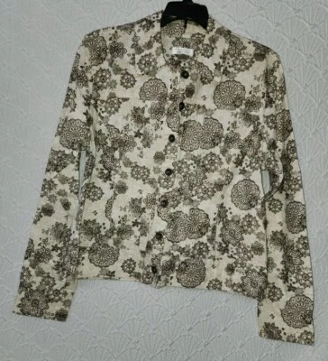 Womens Jacket Christopher & Banks M Brown & Beige Floral Pattern Good Condition  - Image 1 of 4