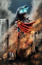 11x17 Superman vs Godzilla Fan Art Print on Satin Finish Photo Paper Signed