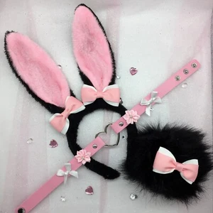 Conjunto Personalizado Negro Rosa Conejo Conejo BDSM DDLG PetPlay Orejas Cuello Cola - Imagen 1 de 1