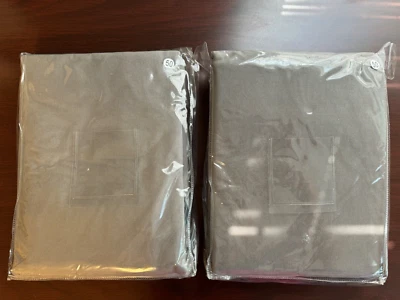 Par de cortinas de café de pato del ejército derecho de herrajes de restauración ojal 50x50 gris niebla Foto 1 de 4