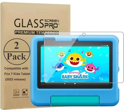 2 Pcs For Amazon Fire 7 12th Gen 2022 7 Kids Tablet Screen Protector Glass Flim - Image 1 of 4