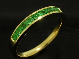 R165 Genuine 9K or 18K Gold Natural Emerald Ring Eternity Channel Wedding Band - Picture 1 of 6
