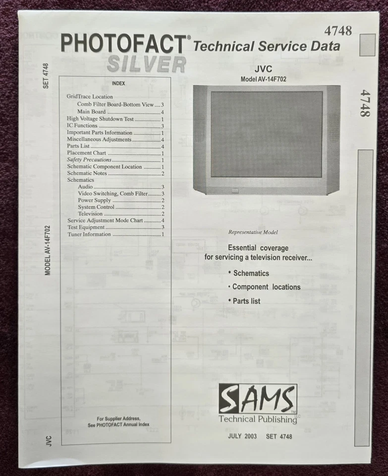 Sams Photofact 4748 Service Manual for JVC AV-14F702 - Image 1 of 1