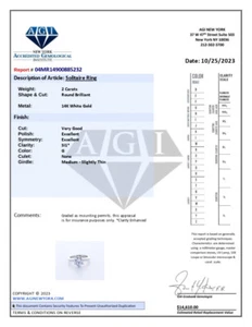 Anillo solitario clásico con punta de oro blanco de 14 quilates corte redondo G/SI1 diamante natural de 2 quilates - Imagen 1 de 1