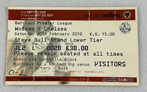 EFB 2010 02/20 Wolverhampton Wanderers v Chelsea Football (Soccer) Ticket - Picture 1 of 2