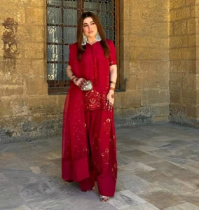 Indian Style Pure Natural Crep Silk Top And Bottom With Dupatta For Girls Wear - Picture 1 of 11