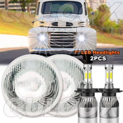 Pair 7" Inch Round LED Headlights DRL for Ford F1 1948 1949 1950 1951 1952 Foto 1 de 4