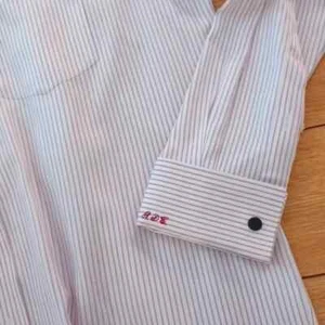 Milano Fashion men's custom LS Cream Pinstripe Shirt EUC Large - Picture 1 of 3