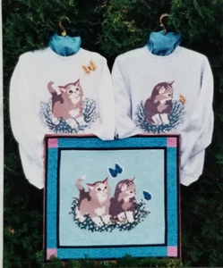 Fabric Applique and Ribbon Embroidery  Pattern "Kittens - Sweet and Innocent" - Picture 1 of 7