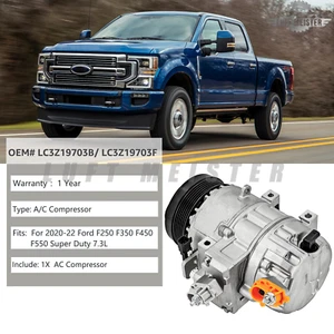 AC Compressor Fit 2020-2022 Ford F-550 Super Duty 7.3L AD-1846N LC3Z19703B - Picture 1 of 14