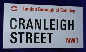 CRANLEIGH STREET NW1 ORIGINAL LONDON BOROUGH CAMDEN ENAMEL PORCELAIN STREET SIGN - Picture 1 of 4