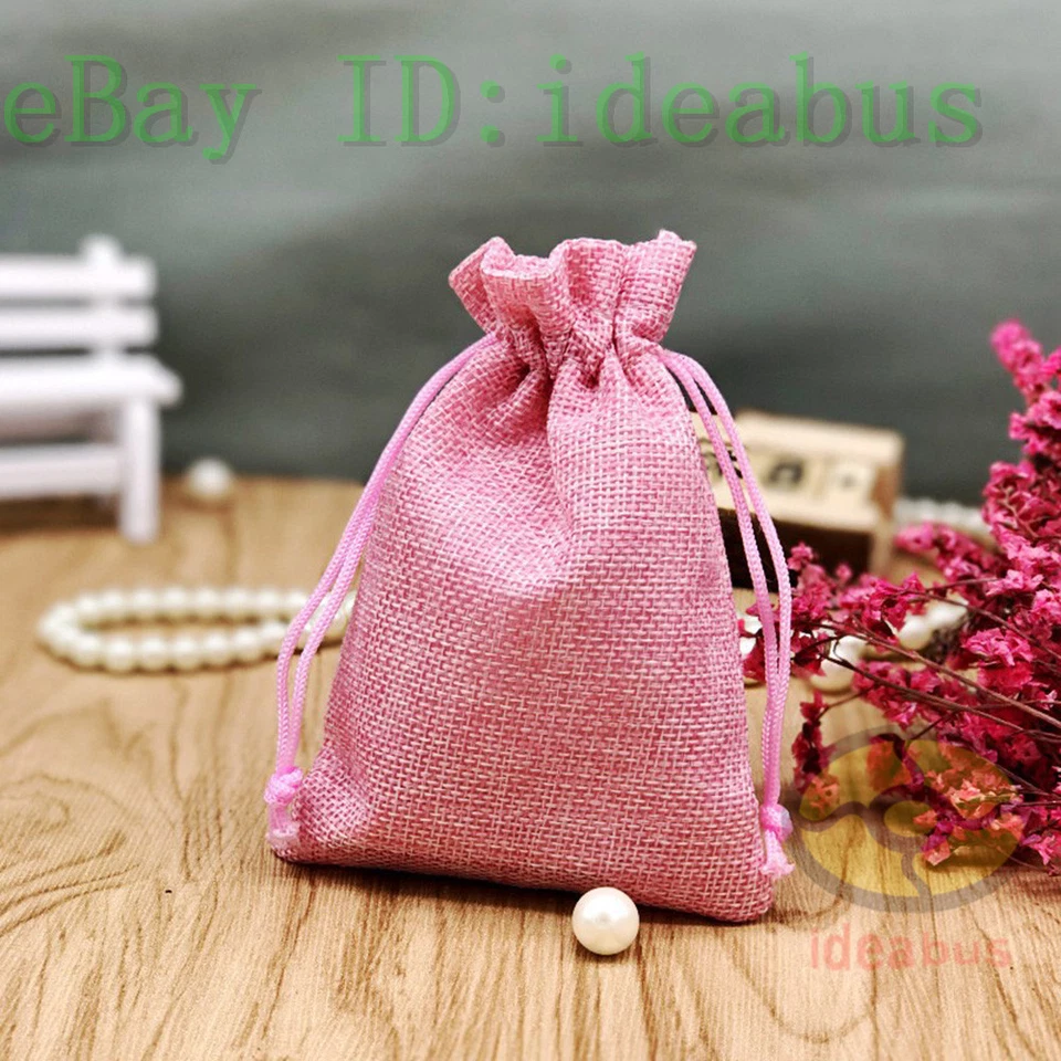 12/25/50/100 un. Lino Natural Arpillera Yute Saco Cordón Bolsas Bolsas 5.5"x4" Foto 1 de 4