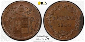 AN X 1840 B Papal States 1 Baiocco PCGS MS63 BN Top Pop 1/0 Finest Known    1854 - Picture 1 of 5