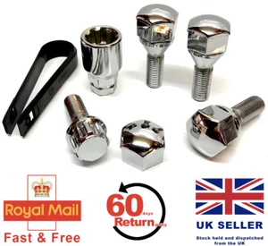 Satz Alufelgen Sicherungsschrauben M12 x 1,5 Kegel 17mm Sechskantschlösser + Kappen Vauxhall - Bild 1 von 3