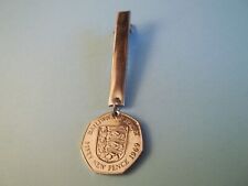 FIFTY PENCE COIN - JERSEY - SILVER PENDANT NAPKIN CLIP - 1969 - 55th BIRTHDAY.
