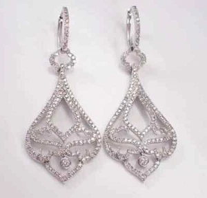 2Ct Round Moissanite Chandelier Teardrop Dangle Earrings 14K White Gold Plated - Picture 1 of 6