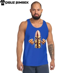 Men's Tank Top Angry Bullet Cartoon Character | Stylish Gym Workout Shirt - Picture 1 of 15