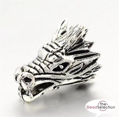 4 TIBETAN SILVER DRAGON HEAD SPACER BEADS CHARMS 17mm LARGE 3mm HOLE TS67 - Image 1 of 3
