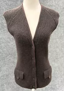 LORO PIANA Italy 100% Cashmere & Suede Goatskin Dark Brown Sweater Vest 40 Small - Picture 1 of 24